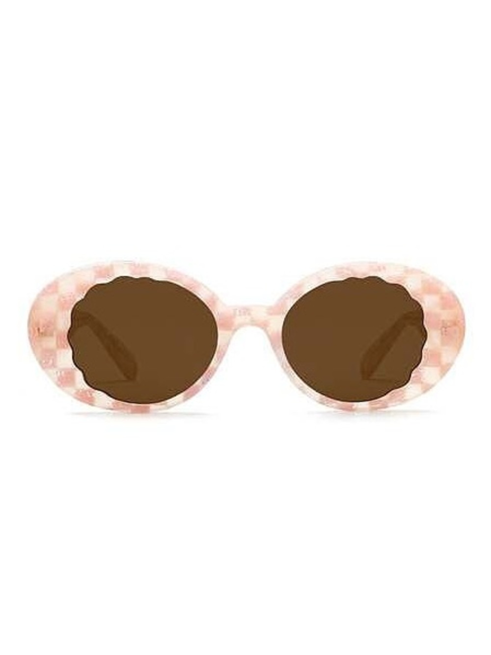 NWOT Krewe Alixe Oval Pink Checkered Sunglasses with Brown Lenses